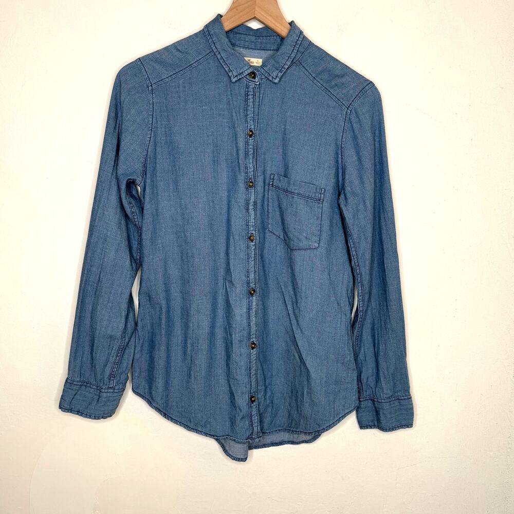 Hollister Chambray Button Shirt Embroidered Back Small Boho‎ Western Festival